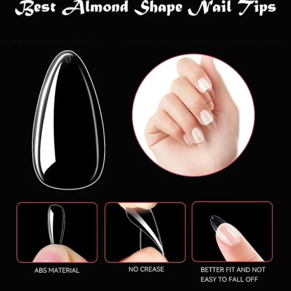 Almond Shaped Nails Full Cover False Nail Tips with Clear Plastic Pouch Nail Extensions (Clear) - Image 6