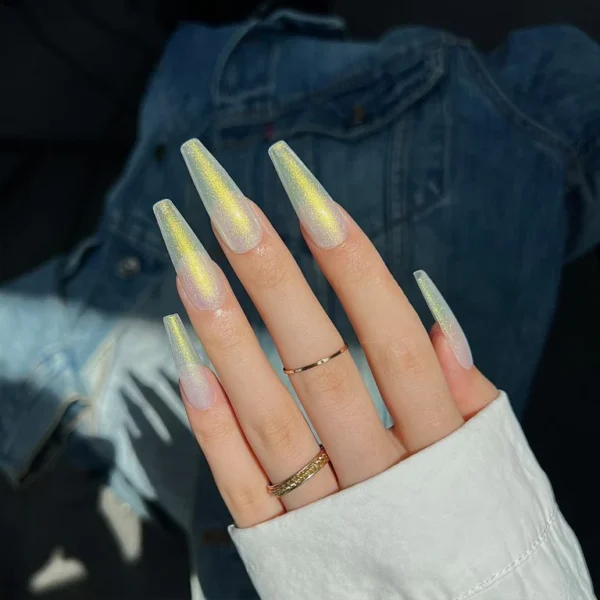 Nailcrafts 12ML Pearl Gel Nail Polish, Aurora Shimmer Yellow Mermaid Gel Polish Nail Drawing Soak Off Led Salon Home Manicure Swirl Shell Thread Pearlescent Iridescent Effect - Image 3