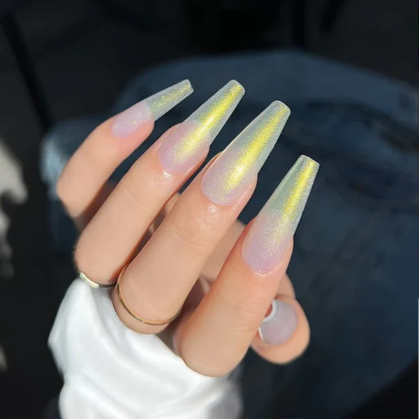Nailcrafts 12ML Pearl Gel Nail Polish, Aurora Shimmer Yellow Mermaid Gel Polish Nail Drawing Soak Off Led Salon Home Manicure Swirl Shell Thread Pearlescent Iridescent Effect - Image 2