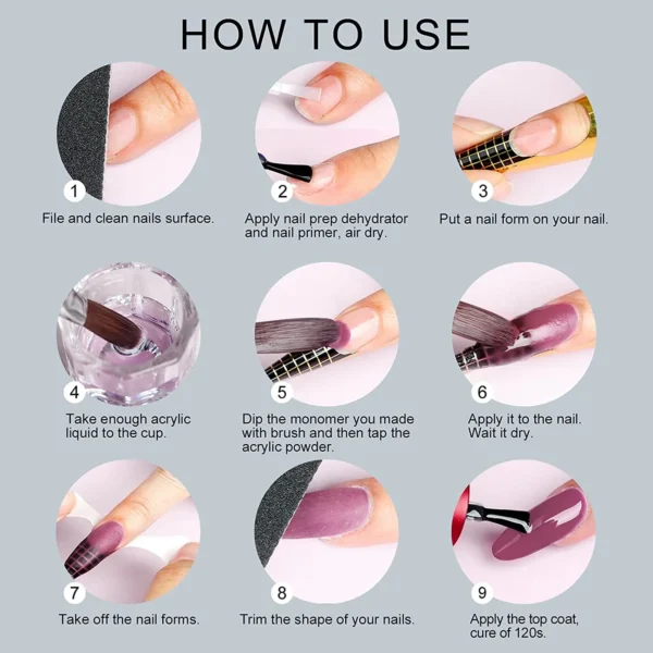 Nailcrafts  10 PCS Acrylic Nail Kit, 3 Colors Acrylic Powder & Liquid, 1 Acrylic Nail Brush Nail Forms for Professional Acrylic Nails Extension Kit - Image 2
