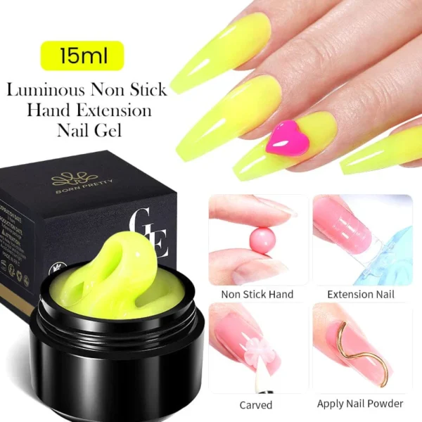 BORN PRETTY 15ml Glow in Dark Luminous Non Stick Hand Extension Nail Gel Luminous Nail Art Manicure Extension Nail Gel Polish UV Gel Extend - Image 5
