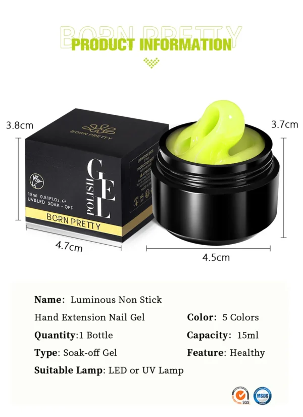 BORN PRETTY 15ml Glow in Dark Luminous Non Stick Hand Extension Nail Gel Luminous Nail Art Manicure Extension Nail Gel Polish UV Gel Extend - Image 2