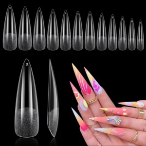 Stiletto Nail Tips Haf Matte Fake Nail Tips Press on Nails Pre-shape Full Cover Long Acrylic Stiletto Half Matte Clear Fake Nails