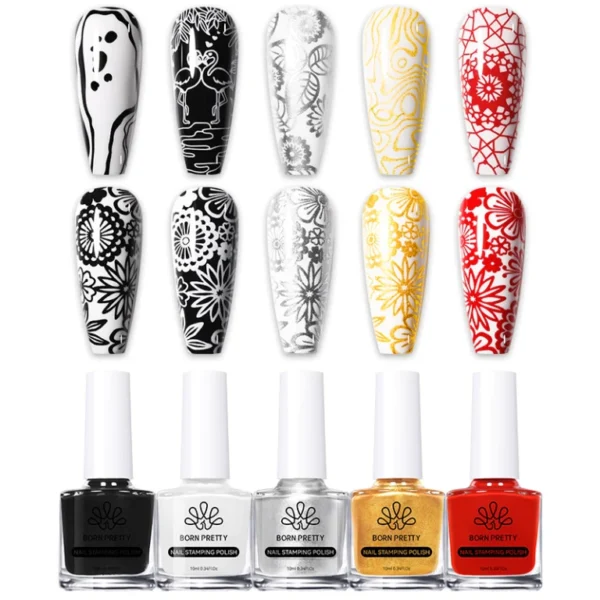 BORN PRETTY 1 Bottle 10ml Nail Stamping Polish Gold Silver Black White Color Nail Printing Polish - Image 9
