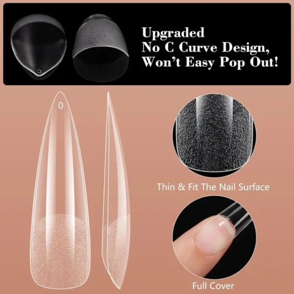 Stiletto Nail Tips Haf Matte Fake Nail Tips Press on Nails Pre-shape Full Cover Long Acrylic Stiletto Half Matte Clear Fake Nails - Image 6