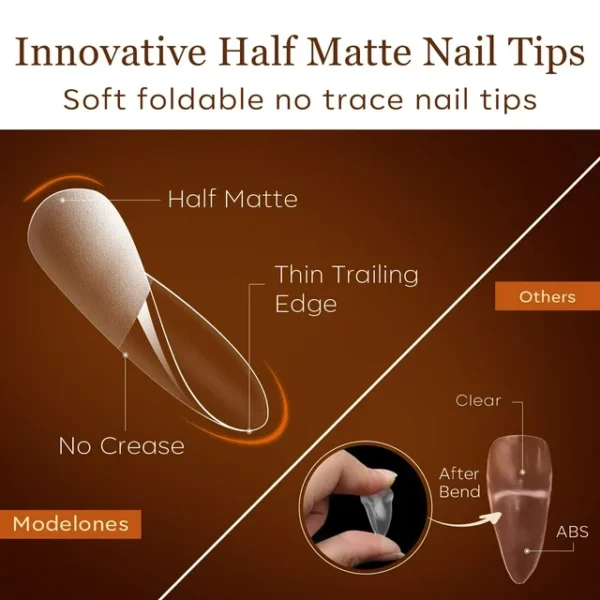 Medium Almond Nail Tips 500Pcs Pre-Shaped Half Matte Full Cover False Nails Gel Nail Tips Stronger Adhesion Acrylic False Press on Nails for Nail Extension Nail Art - Image 6