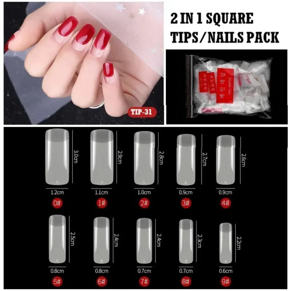 500 Tips Kit False Nails Full & Half 2 IN 1 French Acrylic ABS Tips Pack For Manicure C Smile 10 Sizes Acrylic tips For Manicure And Nail art