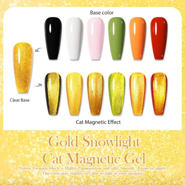 Nailcrafts Shiny Gold Cat Eye Gel Nail Art Polish Gel Gold Snowlight Semi-transparent Soak Off Gel Polish Led UV Gel For Manicure - Image 3