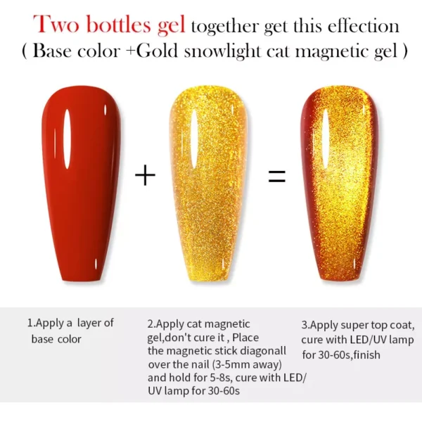 Nailcrafts Shiny Gold Cat Eye Gel Nail Art Polish Gel Gold Snowlight Semi-transparent Soak Off Gel Polish Led UV Gel For Manicure - Image 4