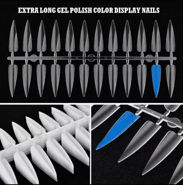 120pcs Long Stiletto Nails Color Swatch Practice Palette Sharp False Nail Art Tips Acrylic Salon Natural Clear Display Board