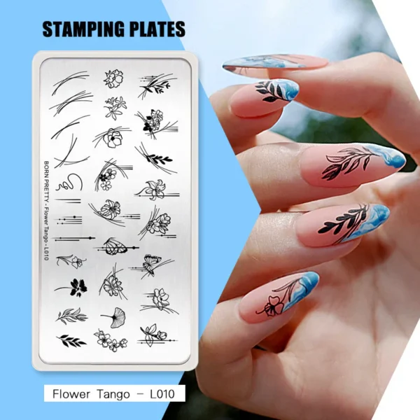 BORN PRETTY Line Flower Leaves Pattern Stamping Plate Flower Tango L010 Image Printing Template Stainless Steel Nail Design Stamp Tool - Image 4